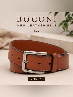 BOCONI Brown-tan MenGenuine Leather Classic Casual old money style Dress Belt/44